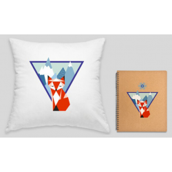Pack renard : coussin blanc et carnet ligné – déco & papeterie